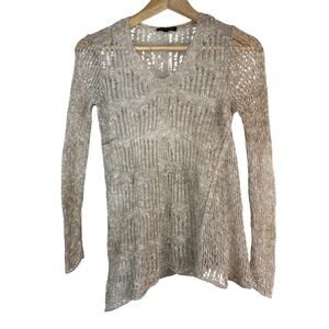 Eileen Fisher Women's XS Creamy Tan Lacy Open Knit Linen Blend Pullover Sweater*